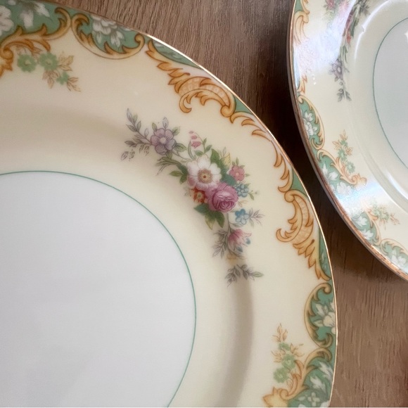 4 PCs Vintage Noritake Japan Jacquin Berry Bowls 6.25", Multi Floral Green Edge - Picture 2 of 5